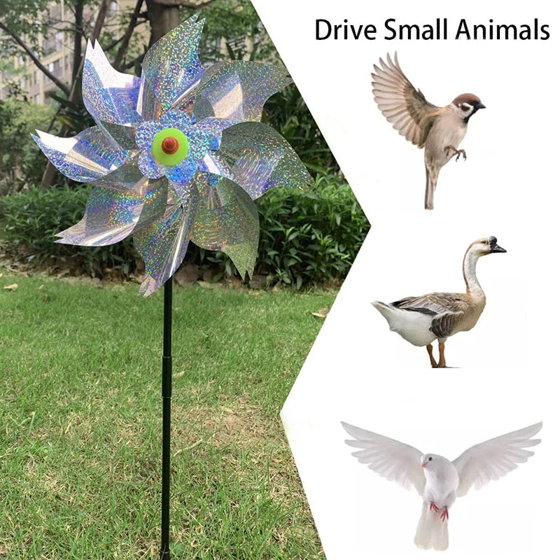 Silver Laser Bird Repellent Silver Windmill 8-Blade Rotating Windmill For Farm Estate Outdoor Bird Repeller Leedoar