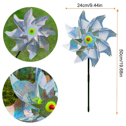 Silver Laser Bird Repellent Silver Windmill 8-Blade Rotating Windmill For Farm Estate Outdoor Bird Repeller Leedoar