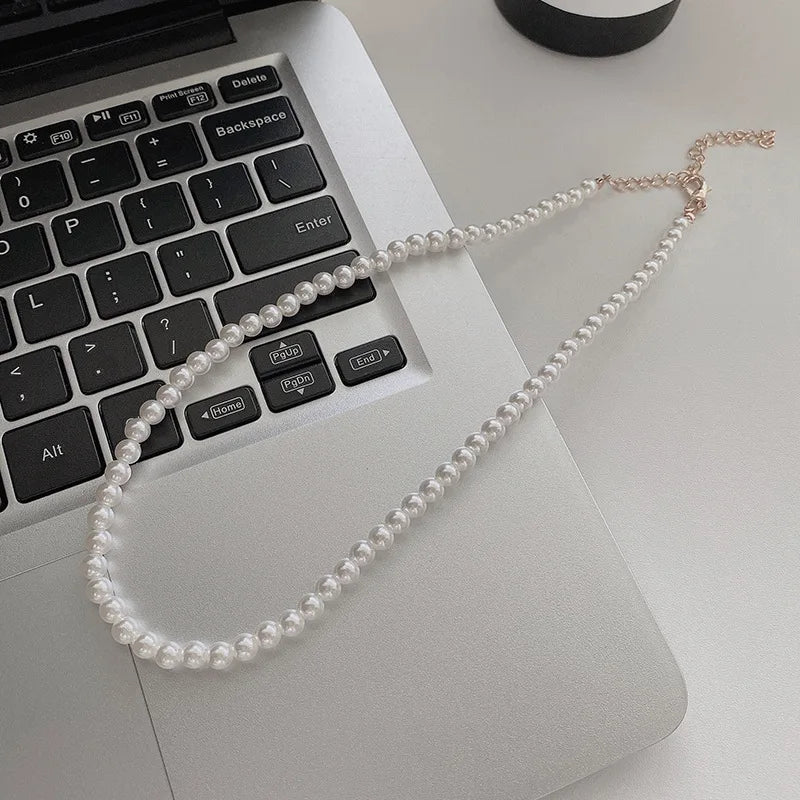 Simple Imitation-Pearl Beaded Short Choker Necklace for Men Trendy White Beaded Chains on Neck Accessories 2024 Fashion Jewelry Leedoar