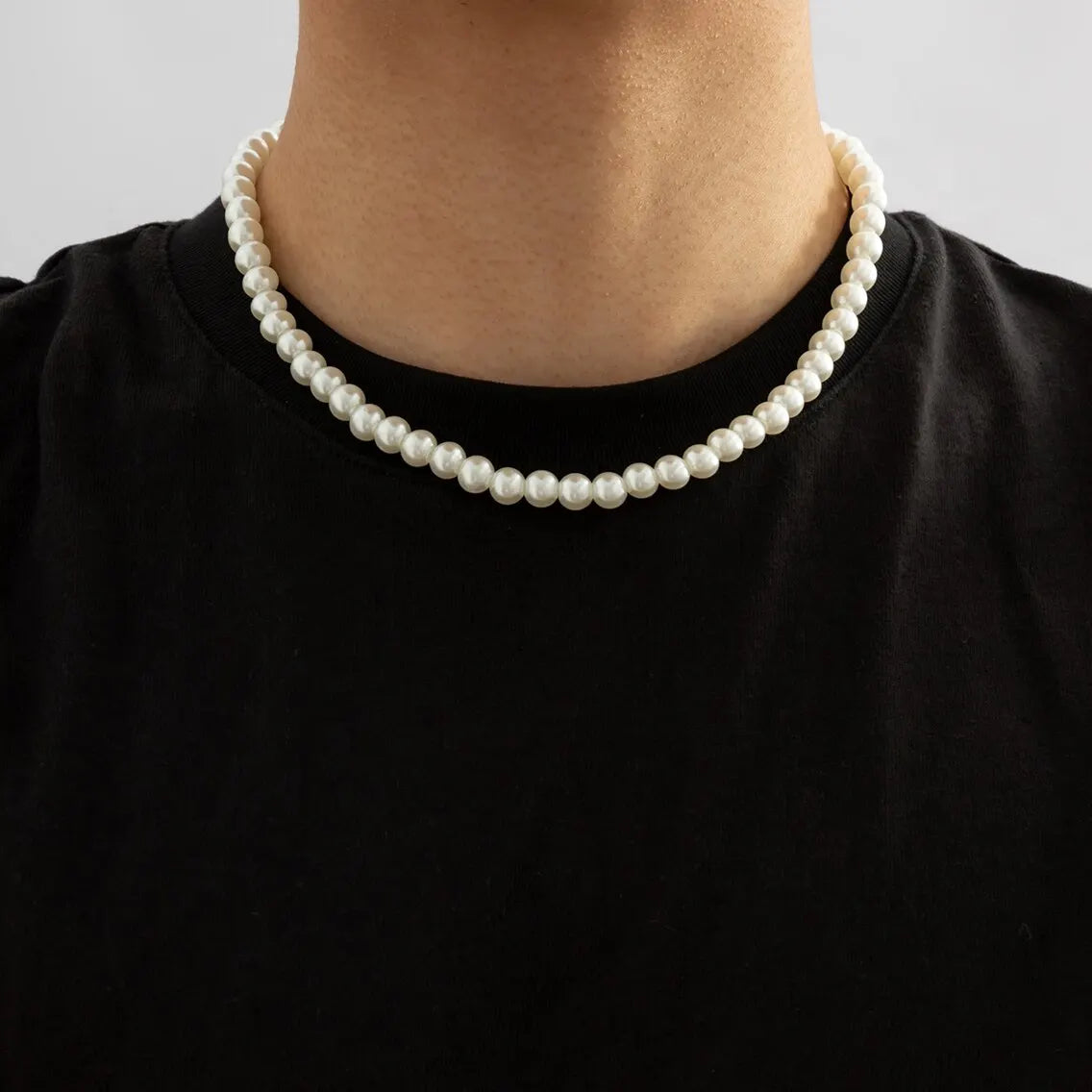 Simple Imitation-Pearl Beaded Short Choker Necklace for Men Trendy White Beaded Chains on Neck Accessories 2024 Fashion Jewelry Leedoar