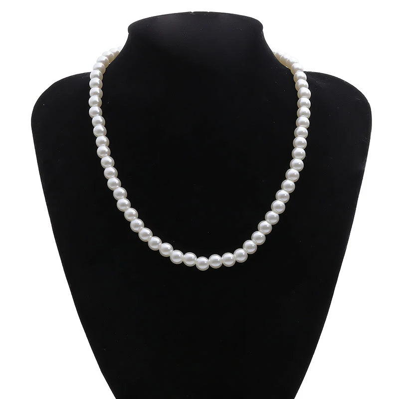 Simple Imitation-Pearl Beaded Short Choker Necklace for Men Trendy White Beaded Chains on Neck Accessories 2024 Fashion Jewelry Leedoar