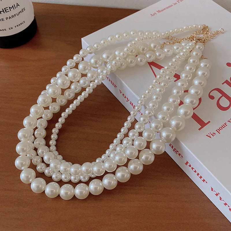 Simple Imitation-Pearl Beaded Short Choker Necklace for Men Trendy White Beaded Chains on Neck Accessories 2024 Fashion Jewelry Leedoar