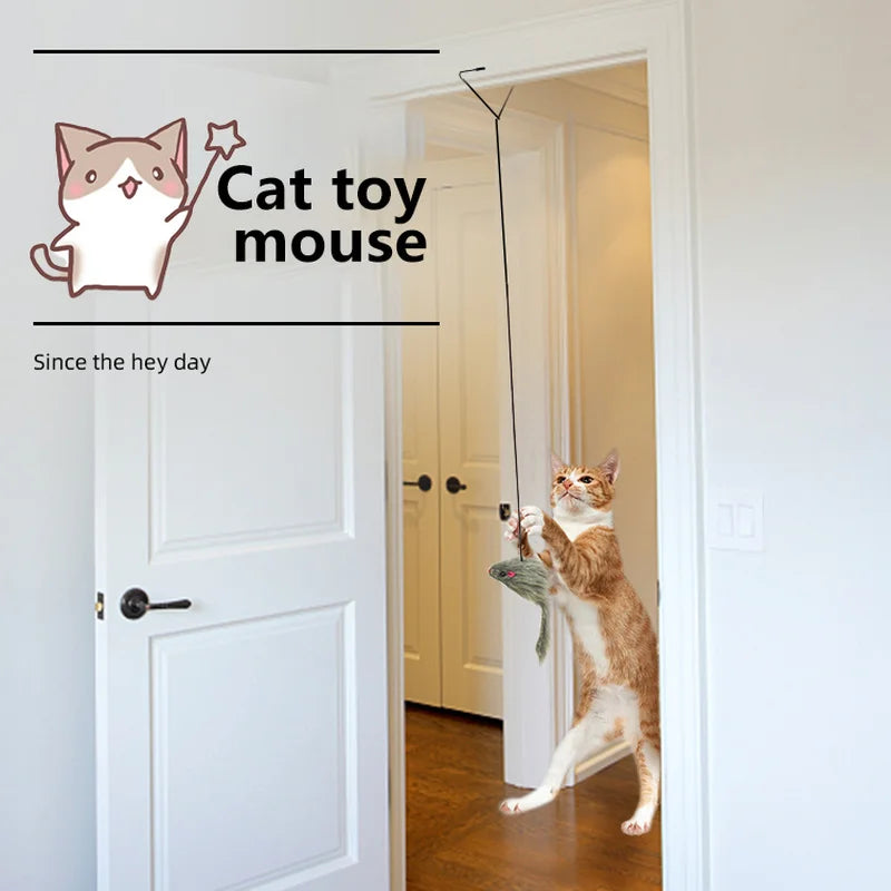 Simulation Mouse Cat Toy Funny Self-hey Hanging Door Retractable Cat Stick Scratch Rope Mouse Cat Interactive Toy Cat Supplies Leedoar