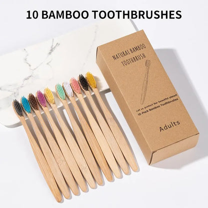 Single Cowhide Wrapped Bamboo Toothbrush Set Natural and Environmentally Friendly Bamboo Toothbrush Tablet One Box of 10 PCS Leedoar