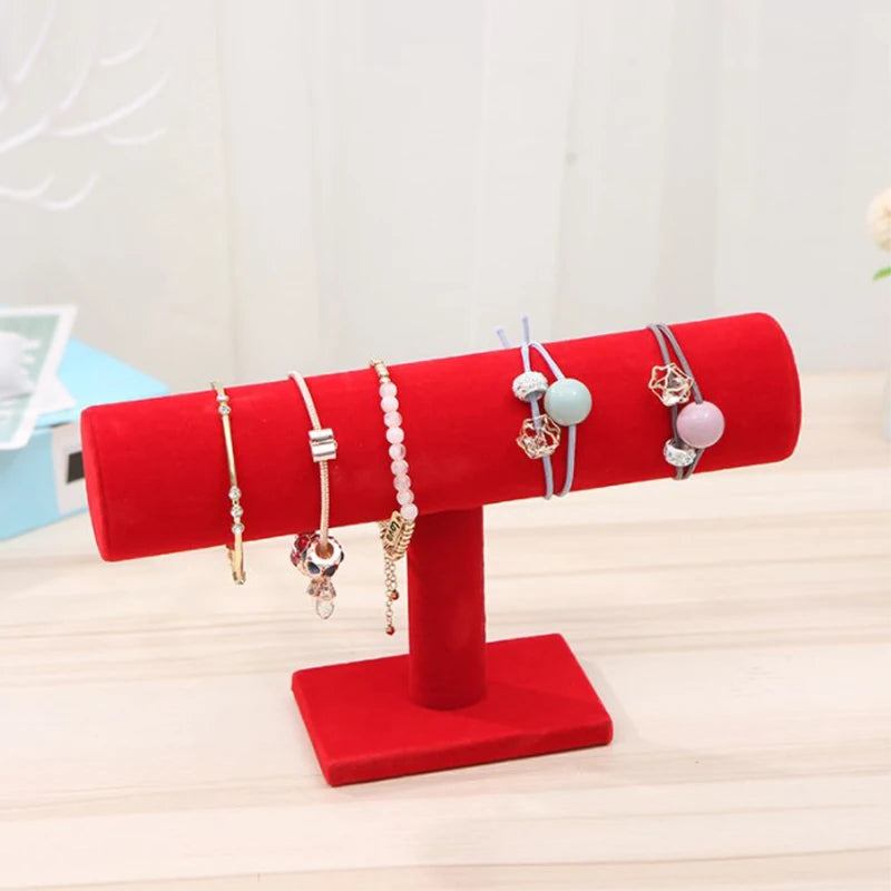 Soporte de exhibición rígido para relojes, pulseras y cadenas de terciopelo de un solo nivel, soporte de barra en T para joyería, organizador de joyas, soporte de exhibición de alta calidad 