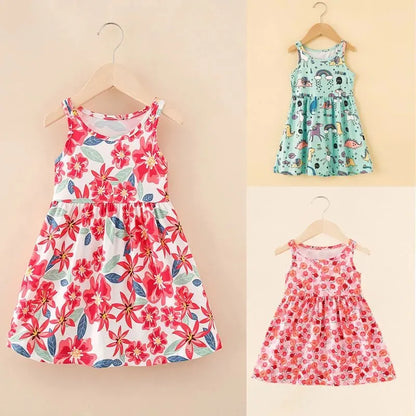 Sleeveless Printed Dress Milk Silk Material Comfortable and Good-looking A- line Skirt Kid's Slip Dress for Height 75-115cm Girl Leedoar