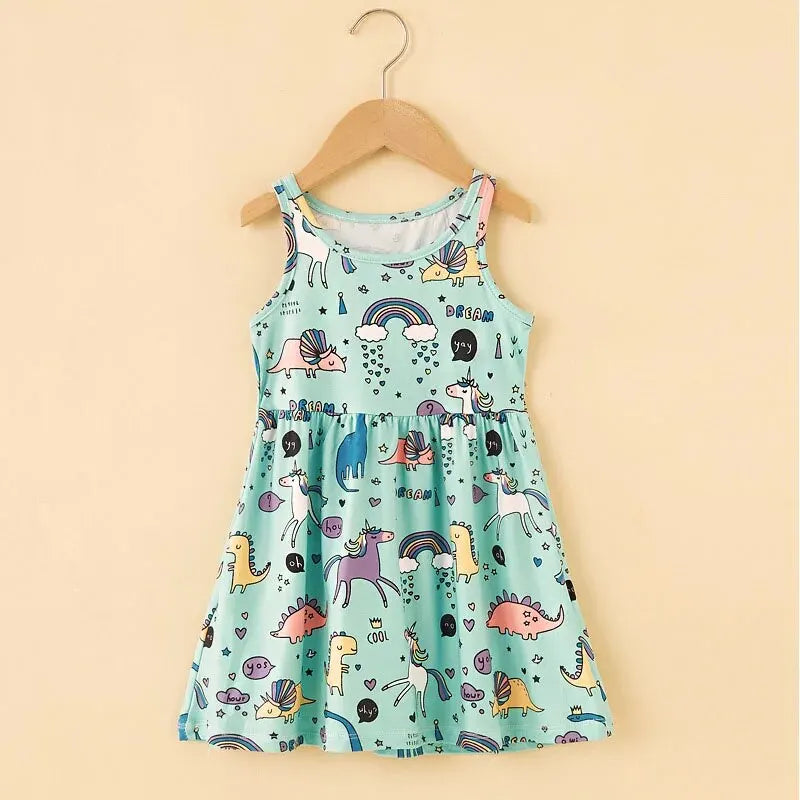 Sleeveless Printed Dress Milk Silk Material Comfortable and Good-looking A- line Skirt Kid's Slip Dress for Height 75-115cm Girl Leedoar