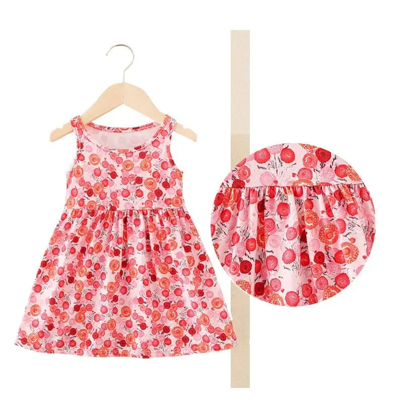 Sleeveless Printed Dress Milk Silk Material Comfortable and Good-looking A- line Skirt Kid's Slip Dress for Height 75-115cm Girl Leedoar