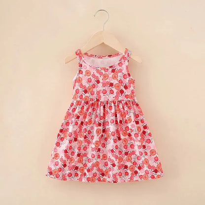 Sleeveless Printed Dress Milk Silk Material Comfortable and Good-looking A- line Skirt Kid's Slip Dress for Height 75-115cm Girl Leedoar