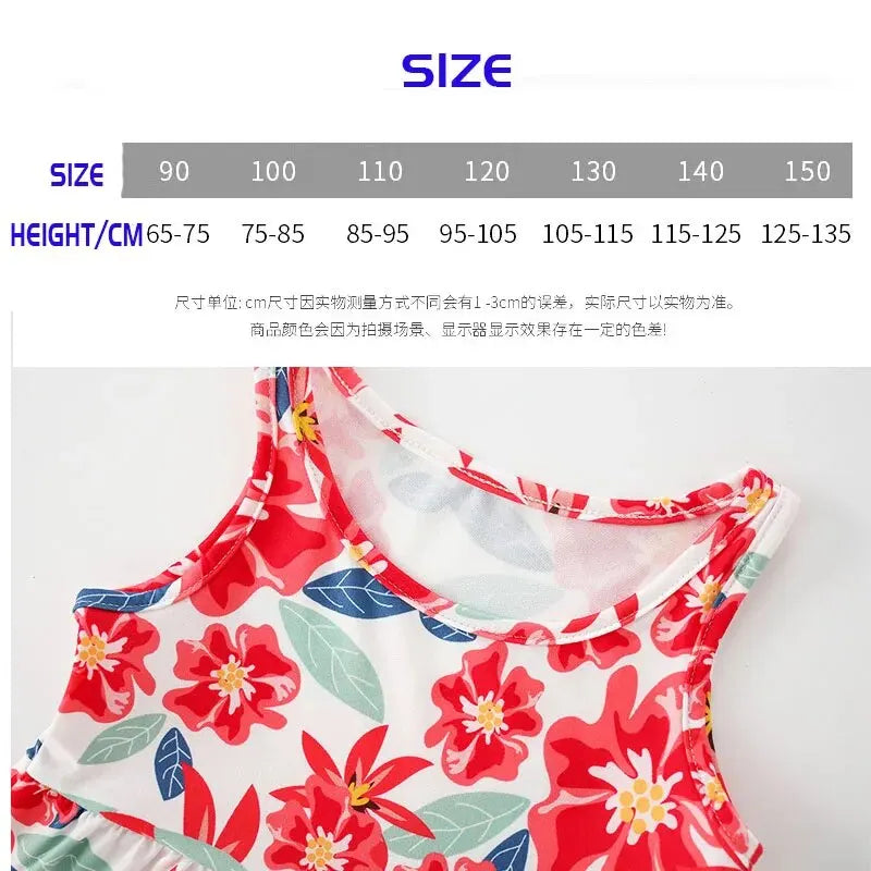 Sleeveless Printed Dress Milk Silk Material Comfortable and Good-looking A- line Skirt Kid's Slip Dress for Height 75-115cm Girl Leedoar