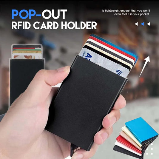 Slim Pop Up Wallet Minimalist Credit Card Holder For Men Women RFID Blocking Mini Metal Case Leedoar