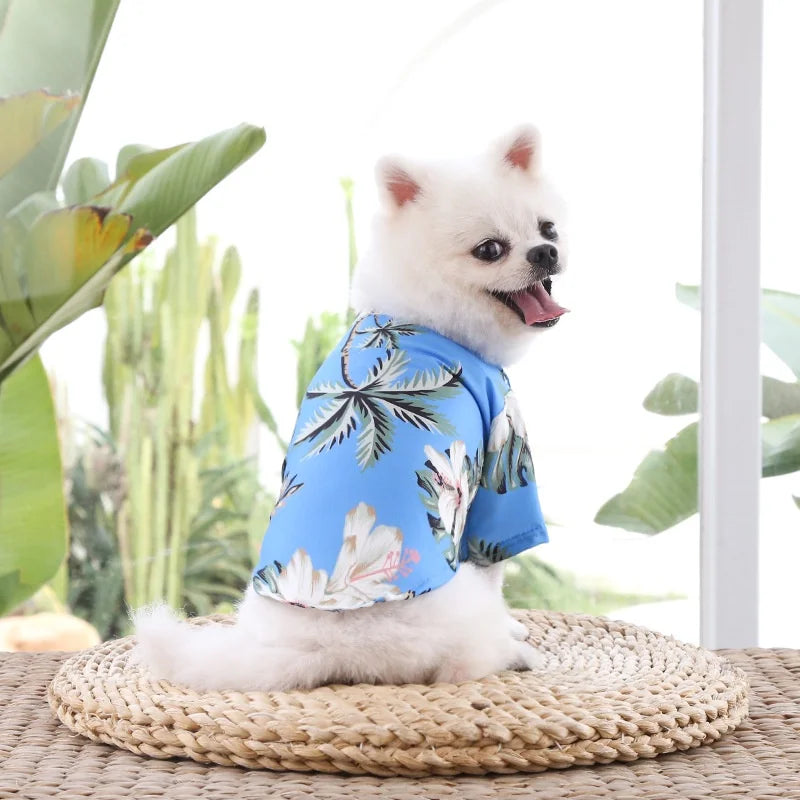 Small and medium-sized dog beach pineapple shirt Hawaiian pet dog cat golden retriever spring and summer season clothing Leedoar