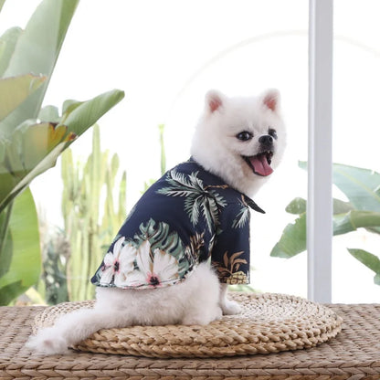 Small and medium-sized dog beach pineapple shirt Hawaiian pet dog cat golden retriever spring and summer season clothing Leedoar