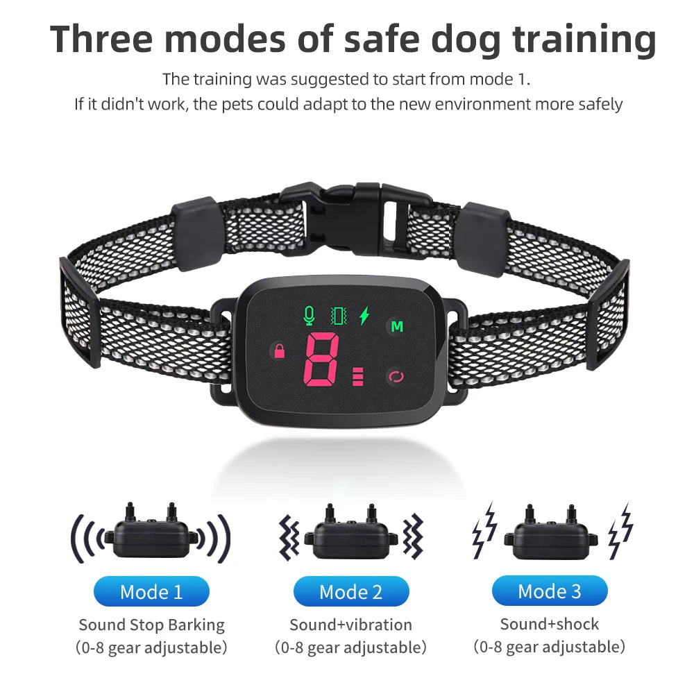 Smart Automatic Anti Barking Dog Collar HD Digital Display IP67 Waterproof Collar For Dog Rechargeable Bark Stopper Stop Barking Leedoar