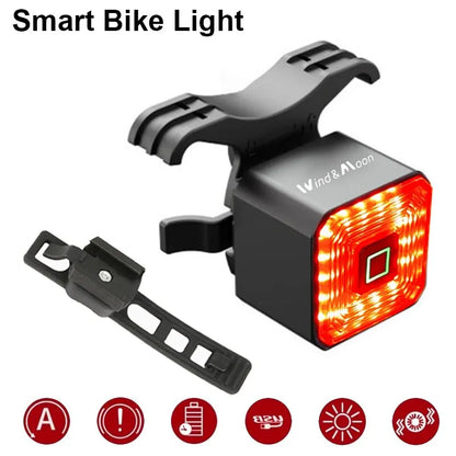 Smart Bicycle Rear Light Auto Start Stop Brake Sensing Induction Waterproof USB Charging Cycling Tail Taillight LED Bike Light