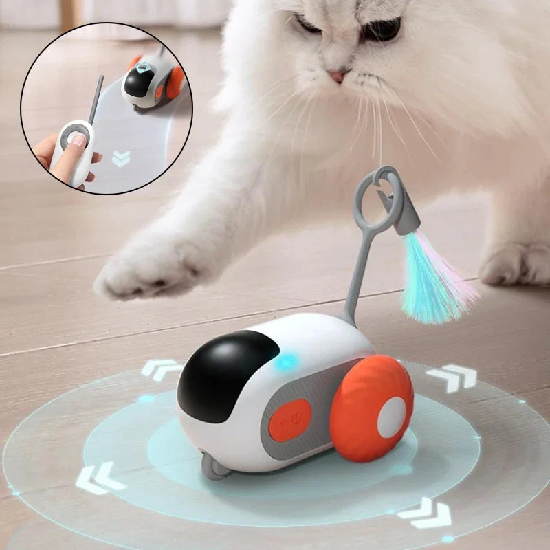 Smart Sports Cat Toys With Remote Control Electric Car Toys Rechargeable Cat Teasing Car Toy Indoor Feather Interactive Cat Toys Leedoar