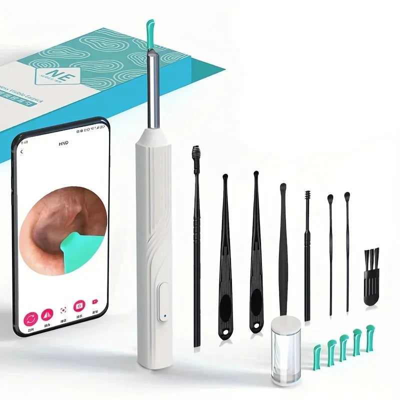 Limpiador de oídos inteligente con pantalla de 1296P, palillos para los oídos, otoscopio, endoscopio con carga USB C, herramienta para eliminar la cera, minicámara para los oídos, kit para el cuidado de la salud 