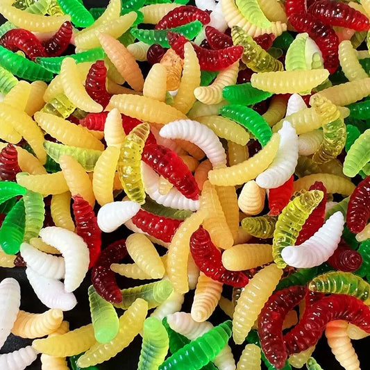 Isca macia Bread Worm 50 PCS Colorido Biônico Soft Worm Lure Isca macia Falso Minhoca Larva Luminosa com Cheiro de Peixe e Cheiro de Almiscar 