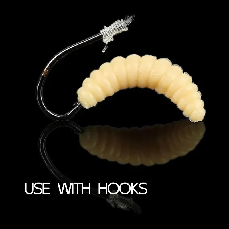 Soft Bait Bread Worm 50 PCS Colorful Bionic Soft Worm Lure Soft Bait Fake Worm Maggot Luminous with Fishy Smell and Musky Smell Leedoar