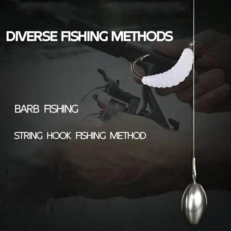 Soft Bait Bread Worm 50 PCS Colorful Bionic Soft Worm Lure Soft Bait Fake Worm Maggot Luminous with Fishy Smell and Musky Smell Leedoar