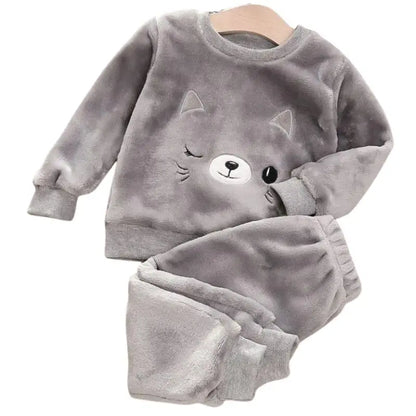 Soft Flannel Leisure Suit For Girls Thick Fleece Pullover Sweater Baby Boys Pants Family Outfit Warm Winter Clothing 2Pcs Set Leedoar