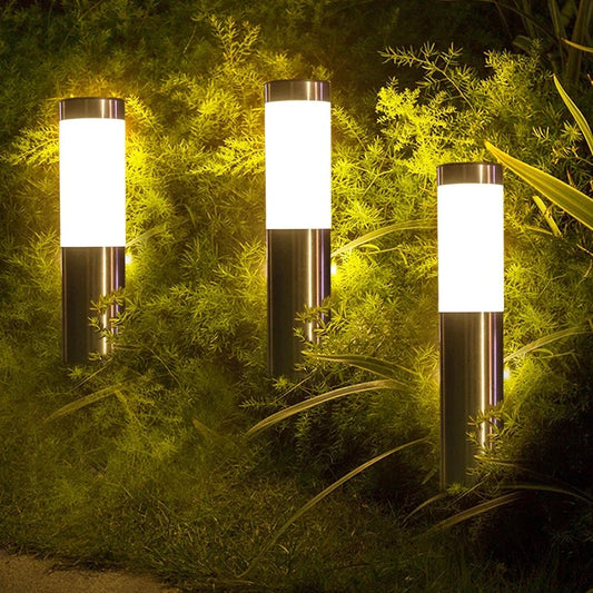 Lâmpada solar LED para jardim, lâmpada solar de aço inoxidável, à prova d'água, luz de paisagem para pátio, caminho, decoração de quintal, iluminação externa 