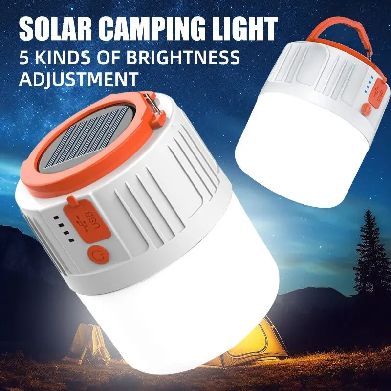 Solar Light Bulb Camping Solar LED Light USB Rechargeable 5Lighting Modes Tent Hanging Bulb for Outdoor Hiking Emergency Outage Leedoar