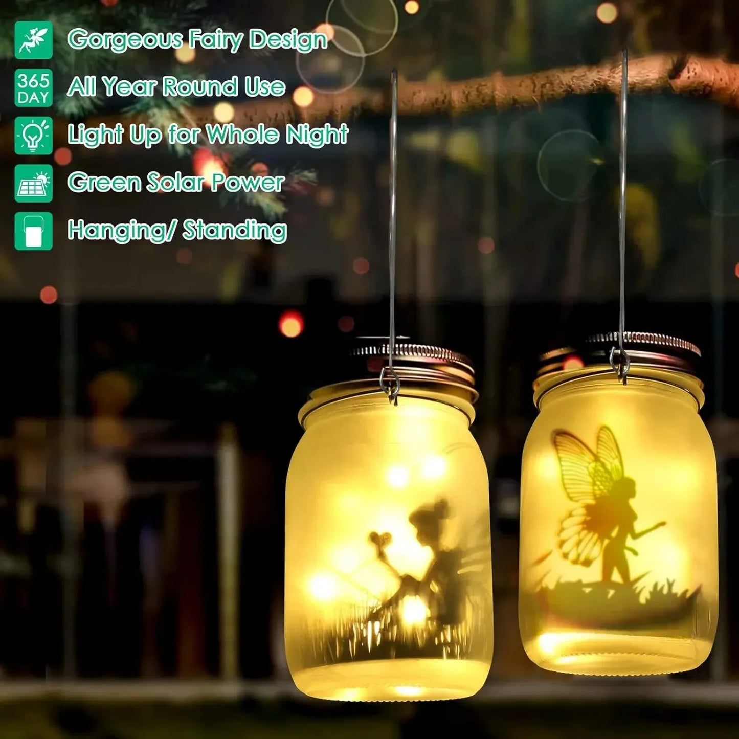 Solar Mason Jar Light Solar Lantern Fairy Lights Waterproof IP65 Hanging Standing Solar Lamp Garden Ornament For Patio Lawn Leedoar