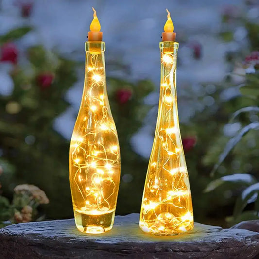 Solar Power Cork Shaped LED Night Fairy Copper Wire String Lights Wine Bottle Light Lamp Wedding Christmas Party Decor Bottles Leedoar