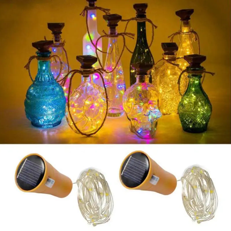 Cadena de luces LED de cobre con forma de corcho y energía solar para decoración de bodas, fiestas y Navidad, con forma de botella de vino 