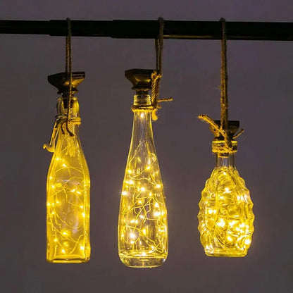 Cadena de luces LED de cobre con forma de corcho y energía solar para decoración de bodas, fiestas y Navidad, con forma de botella de vino 