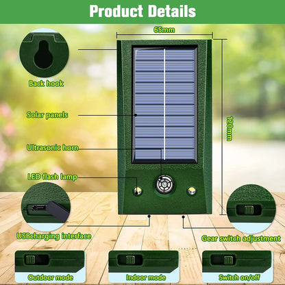 Solar Powered Ultrasonic Electronic Bird Repellent IP66 Waterproof Pigeon Deterrent Strong LED Flashing Pest for Yard Control Leedoar