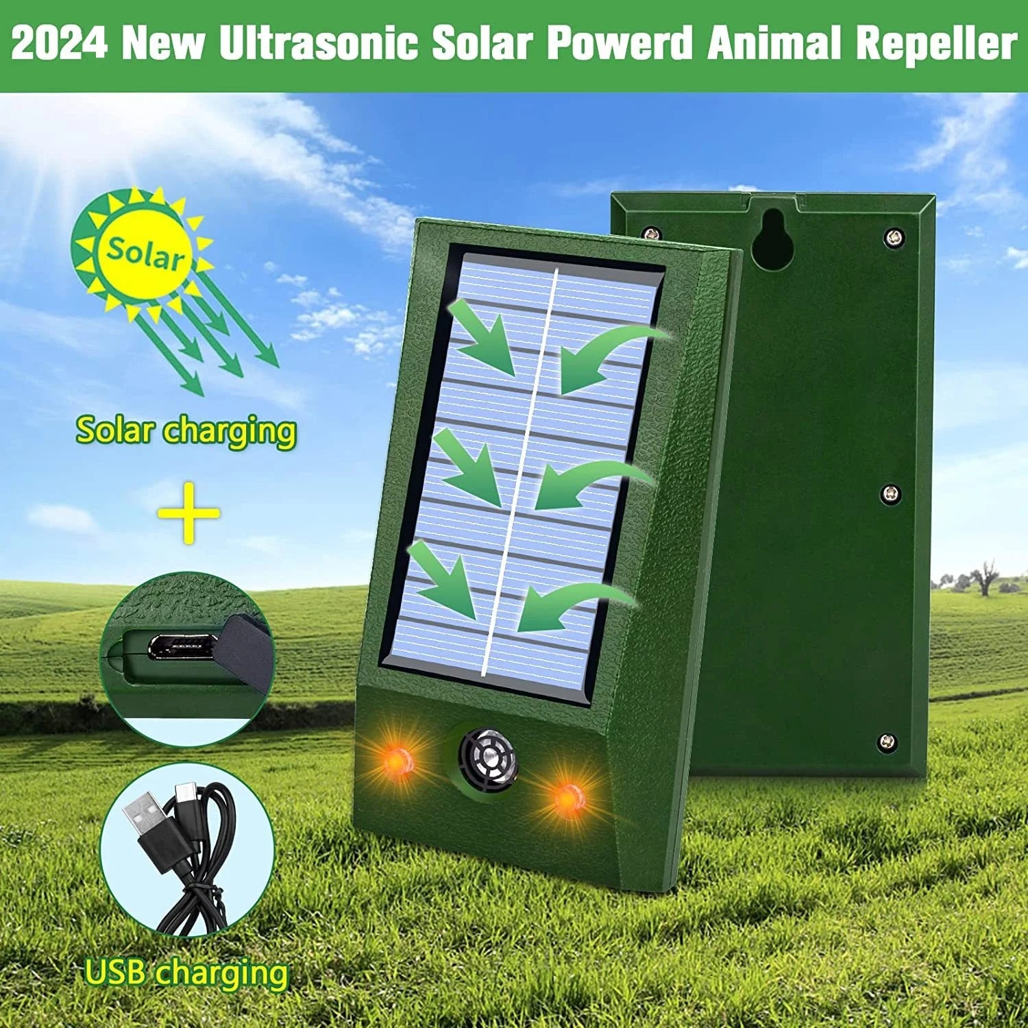 Solar Powered Ultrasonic Electronic Bird Repellent IP66 Waterproof Pigeon Deterrent Strong LED Flashing Pest for Yard Control Leedoar