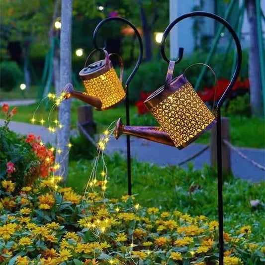 Solar Powered Watering Can Sprinkles Fairy Waterproof Shower Art LED Light Lantern Outdoor Lawn Courtyard Garden Decoration Lamp Leedoar