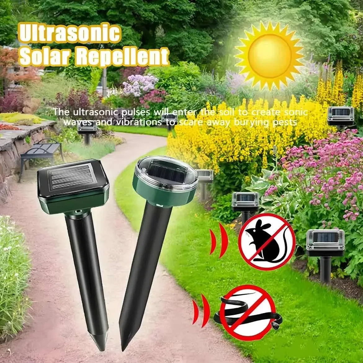 Solar Ultrasonic Rat Repellent Built-in Buzzer Outdoor Ultrasonic Garden Lawn LED Electronic Breeding Snake Repellent Leedoar