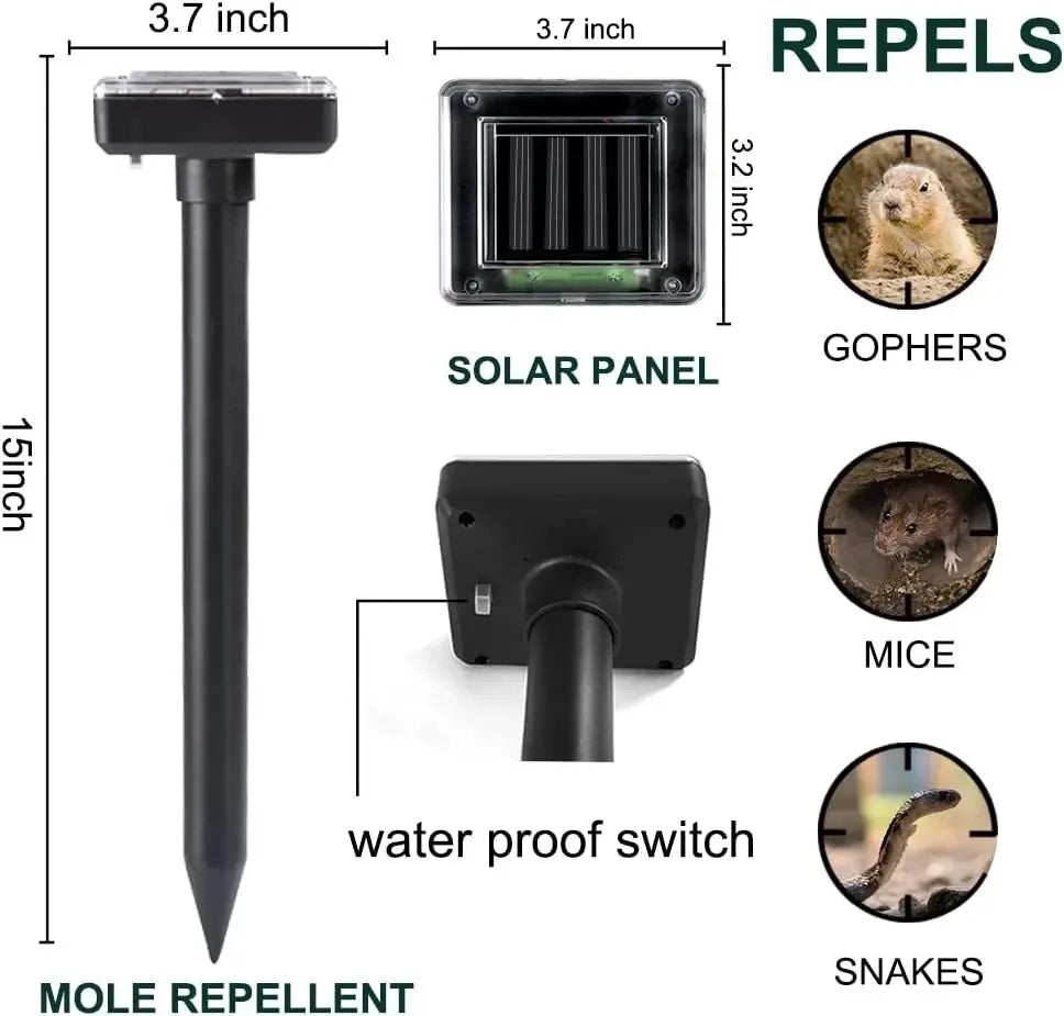 Repelente de ratos ultrassônico solar com campainha embutida, ultrassônico para áreas externas, gramado de jardim, LED, eletrônico, reprodução de cobras, repelente 