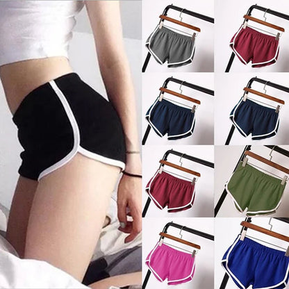 Shorts esportivos femininos verão 2024 nova cor doce anti esvaziado skinny shorts casual senhora cintura elástica praia correndo calças curtas 