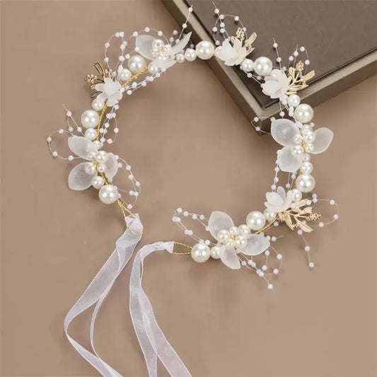 Tocado de novia con perlas para niña, corona de flores, guirnalda de novia, diademas para la cabeza, joyería para el cabello, regalos para niña 