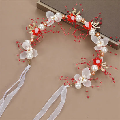 Primavera Bohemian Meninas Noiva Pérola Cabelo Cocar Coroa de Flores Noiva Guirlanda Cabeça Hoop Headbands Cabelo Jóias Presentes para Crianças 