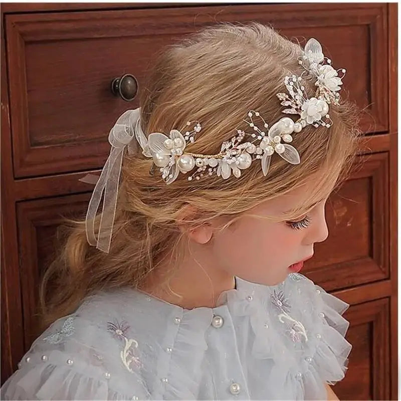 Primavera Bohemian Meninas Noiva Pérola Cabelo Cocar Coroa de Flores Noiva Guirlanda Cabeça Hoop Headbands Cabelo Jóias Presentes para Crianças 