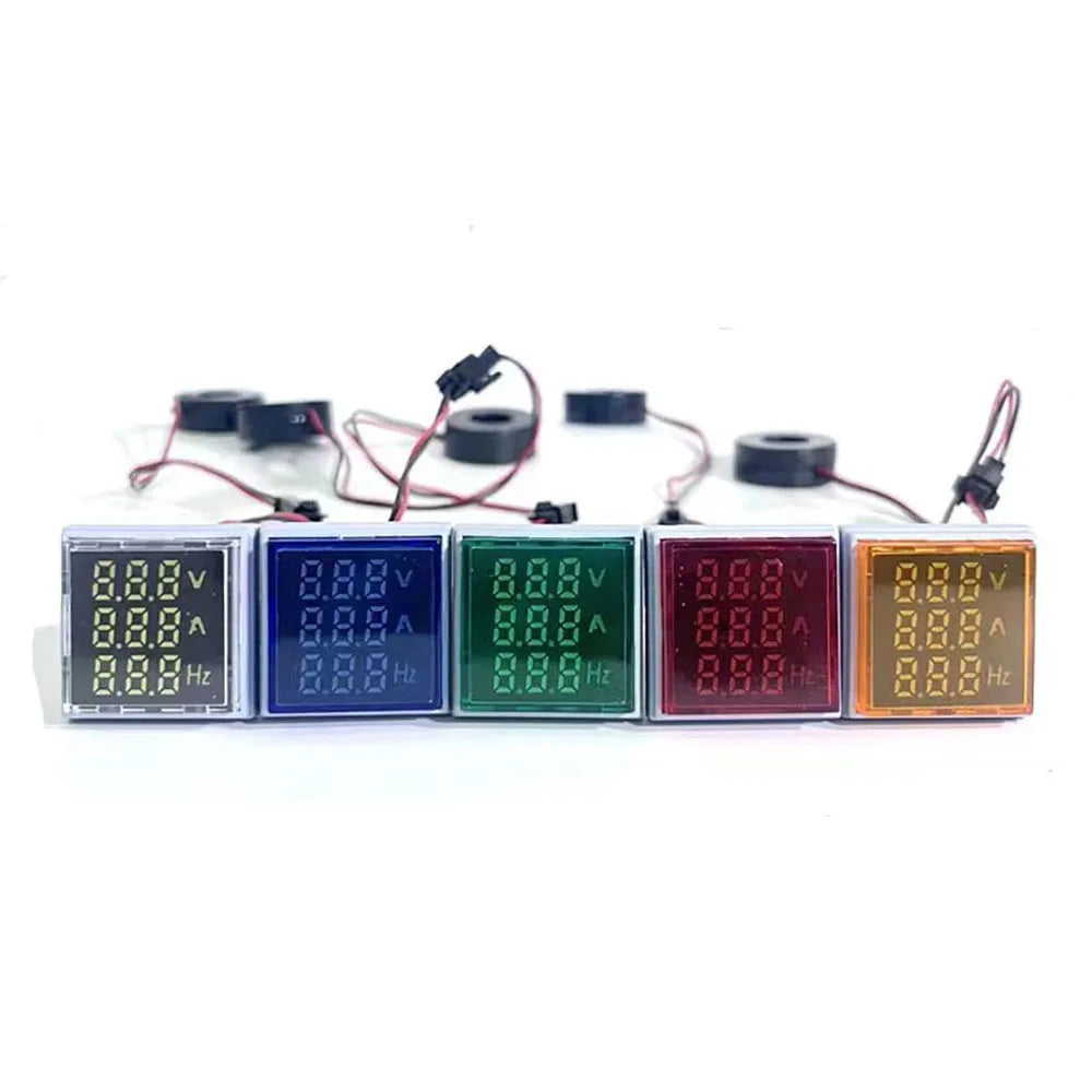 Square LED Digital Voltmeter Ammeter Hertz Meter AC20-500V Signal Lights Voltage Current Frequency Combo Meter Indicator Tester