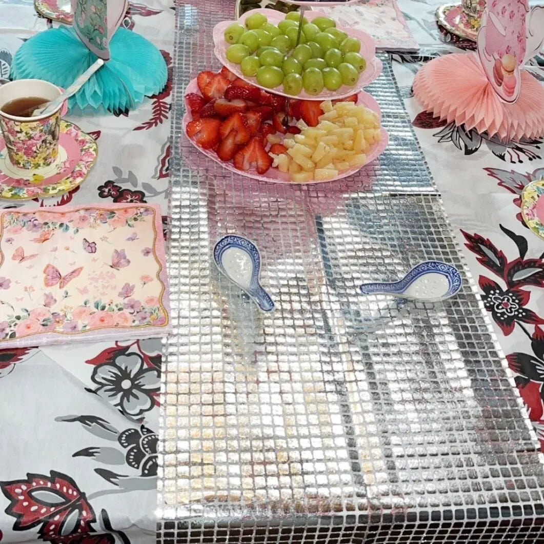 Square Shimmer Sequin Glitter Disco Party Tablecloth Wedding Birthday Baby Shower Silver Table Runner Retro Decoration Leedoar