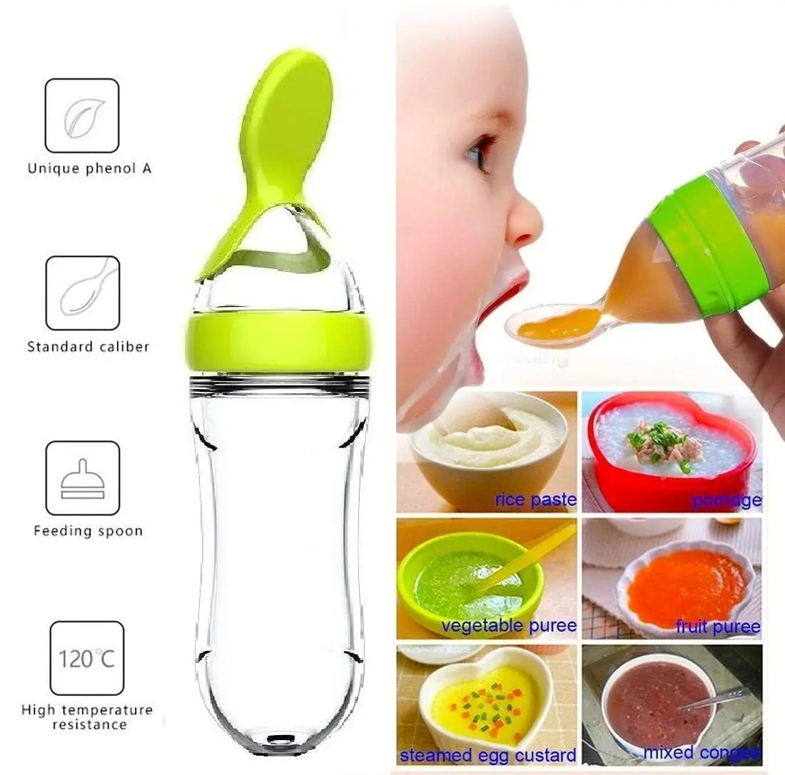 Squeezing Feeding Bottle Cup Silicone Newborn Baby Pacifier Training Rice Spoon Food Supplement Feeder Infant Cereal Tableware Leedoar