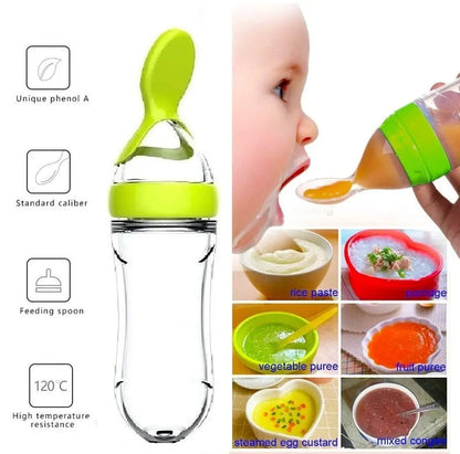 Squeezing Feeding Bottle Cup Silicone Newborn Baby Pacifier Training Rice Spoon Food Supplement Feeder Infant Cereal Tableware Leedoar