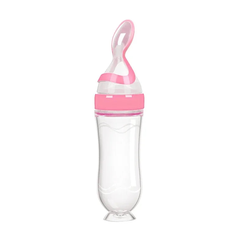 Squeezing Feeding Bottle Cup Silicone Newborn Baby Pacifier Training Rice Spoon Food Supplement Feeder Infant Cereal Tableware Leedoar