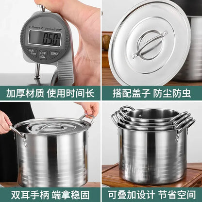 Stainless Steel 24/26/28/30cm Big Stockpot Commercial Kitchen Cooking Pots Cookware Stock Pots