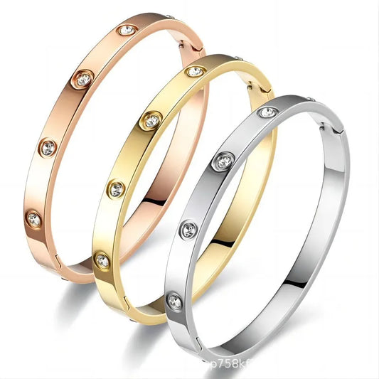 Brazalete de acero inoxidable para mujer, joyería de lujo de calidad, pulseras de cristal de moda para mujer que no se decoloran 