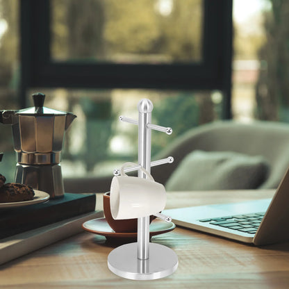 Stainless Steel Cup Holder Coffee Accessories Stand Countertop Mug Tree Round Rack Mugs Tea Storage Kitchen Organizer for