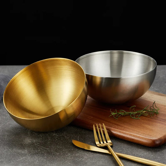 Stainless Steel Gold And Silver Salad Bowl Rice Noodles Lamian Noodles Bowl Kitchen Tableware Food Container Leedoar