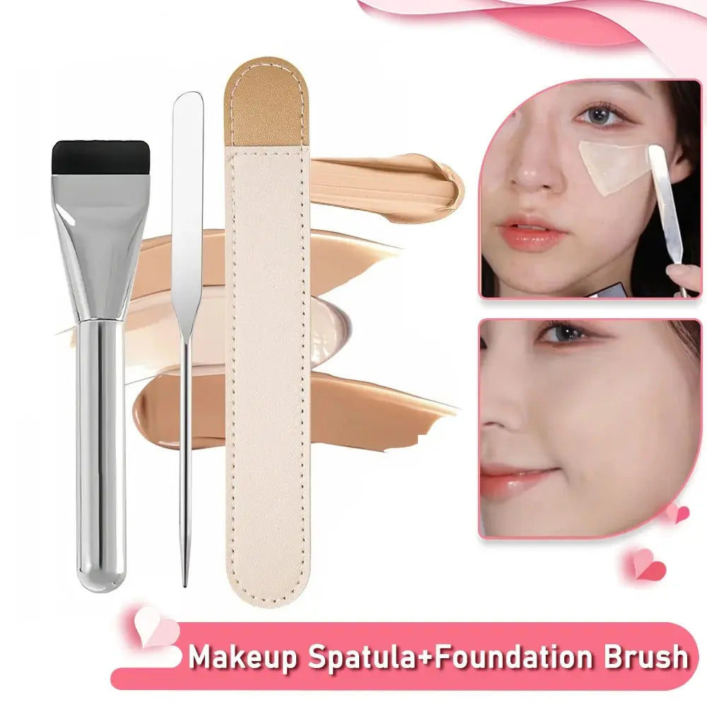 Stainless Steel Makeup Spatula Mixing Stick Foundation Brush Set Eyeshadow Cream Pigment Mixing Tool Face Contour Brush Tool Leedoar